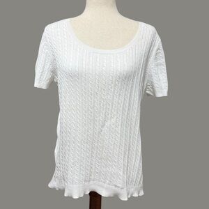 Lauren Ralph Lauren White Cable Knit Short Sleeve Knit Top XL Old Money Preppy